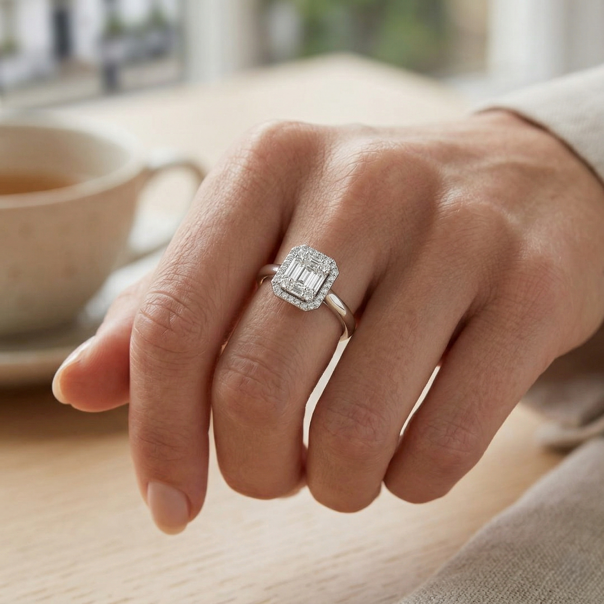 Diamond Bedford Baguette & Brilliant Ring in 10K/14K gold and platinum with certified lab-grown or natural diamonds
