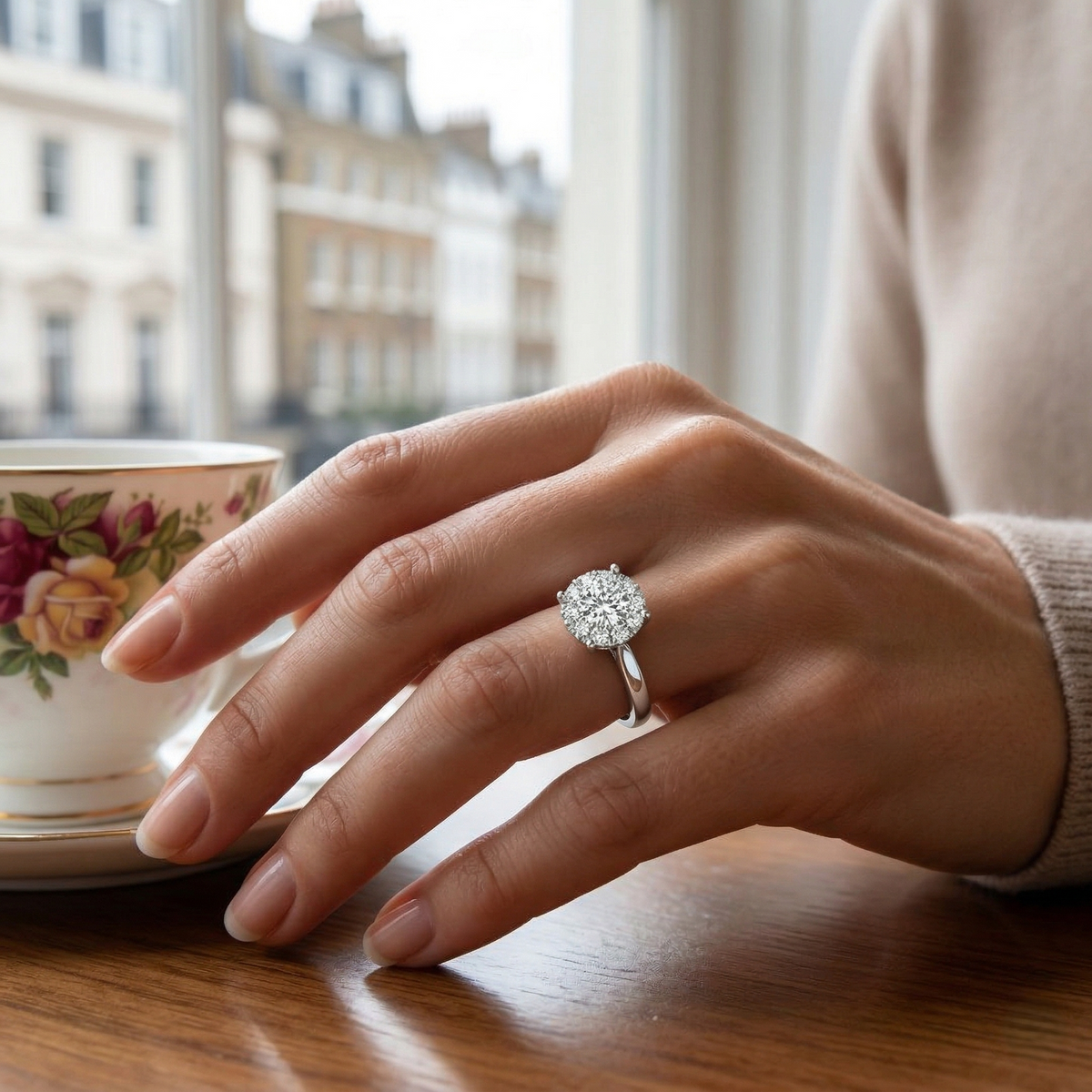 Lab-Grown Round Diamond Cluster Ring in 10K/14K gold and platinum with certified lab-grown or natural diamonds