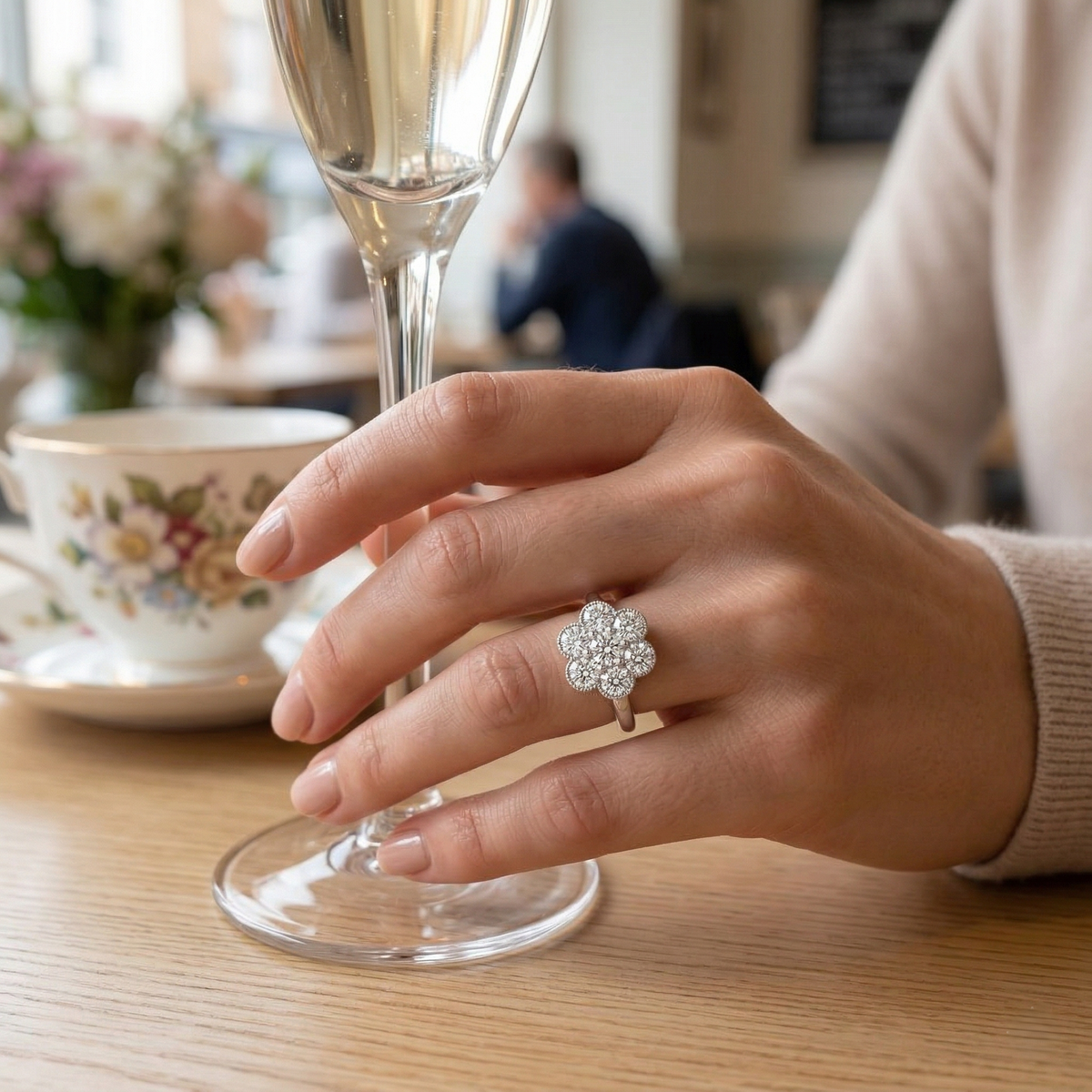 Natural Round Cut Diamond 7 Stone Engagement Ring in 10K/14K gold and platinum with certified lab-grown or natural diamonds