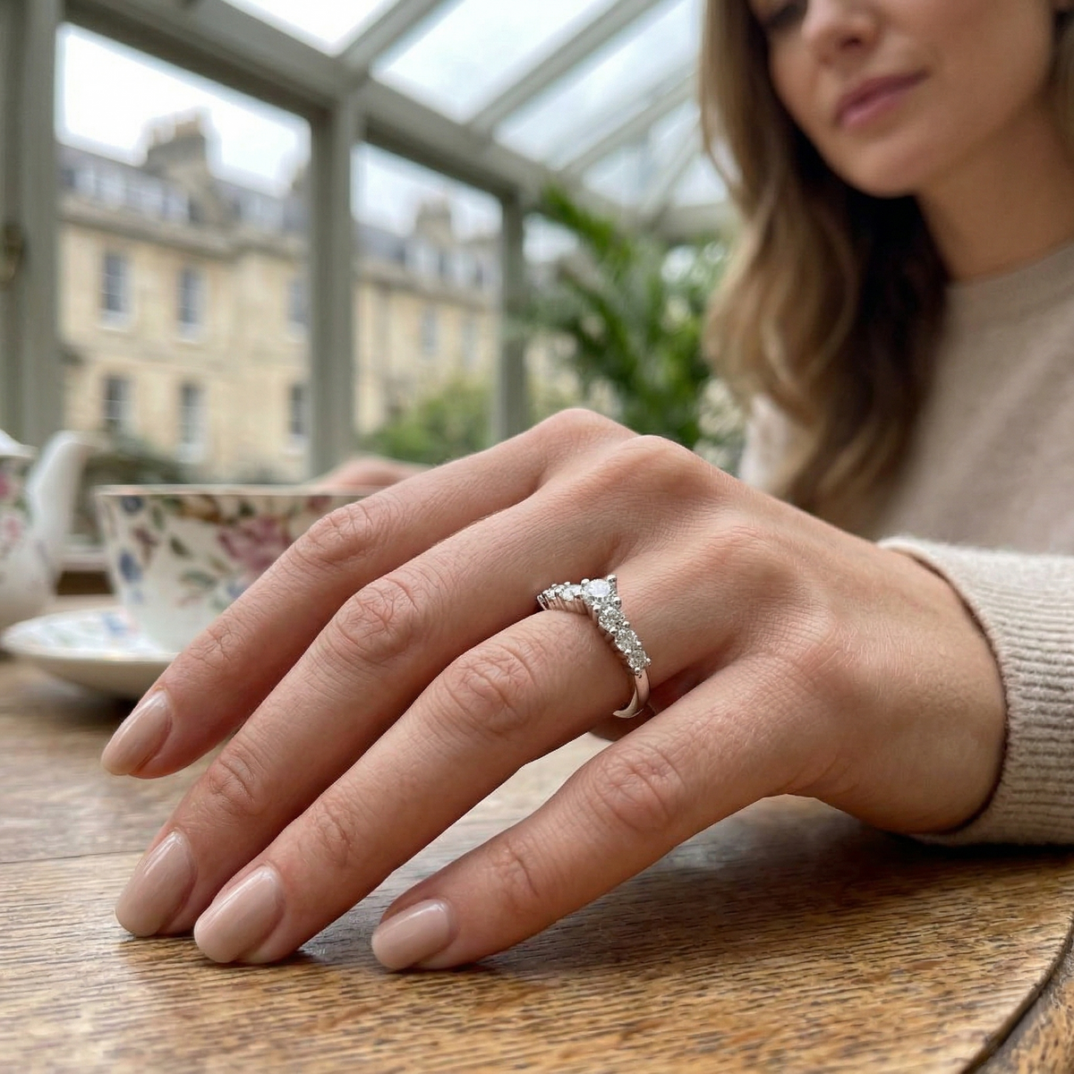 Lab-Grown Diamond Half Eternity Ring Claw Set Wedding Band UK Hallmarked in 10K/14K gold and platinum with certified lab-grown or natural diamonds