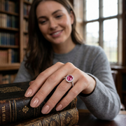 Pink Sapphire Halo Engagement Ring in 10K/14K gold and platinum with certified lab-grown or natural diamonds