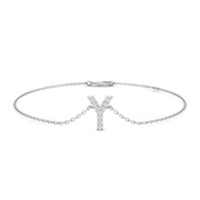 Initial Y Letter Natural Pave Set Diamonds Bracelet with Chain and Lobster Claw in 10K/14K gold and platinum with certified lab-grown or natural diamonds
