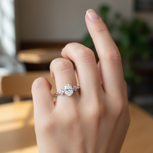 Lab-Grown Solitaire Oval Diamond Criss Cross Ring with Diamonds | 10K & 14K Gold, Platinum