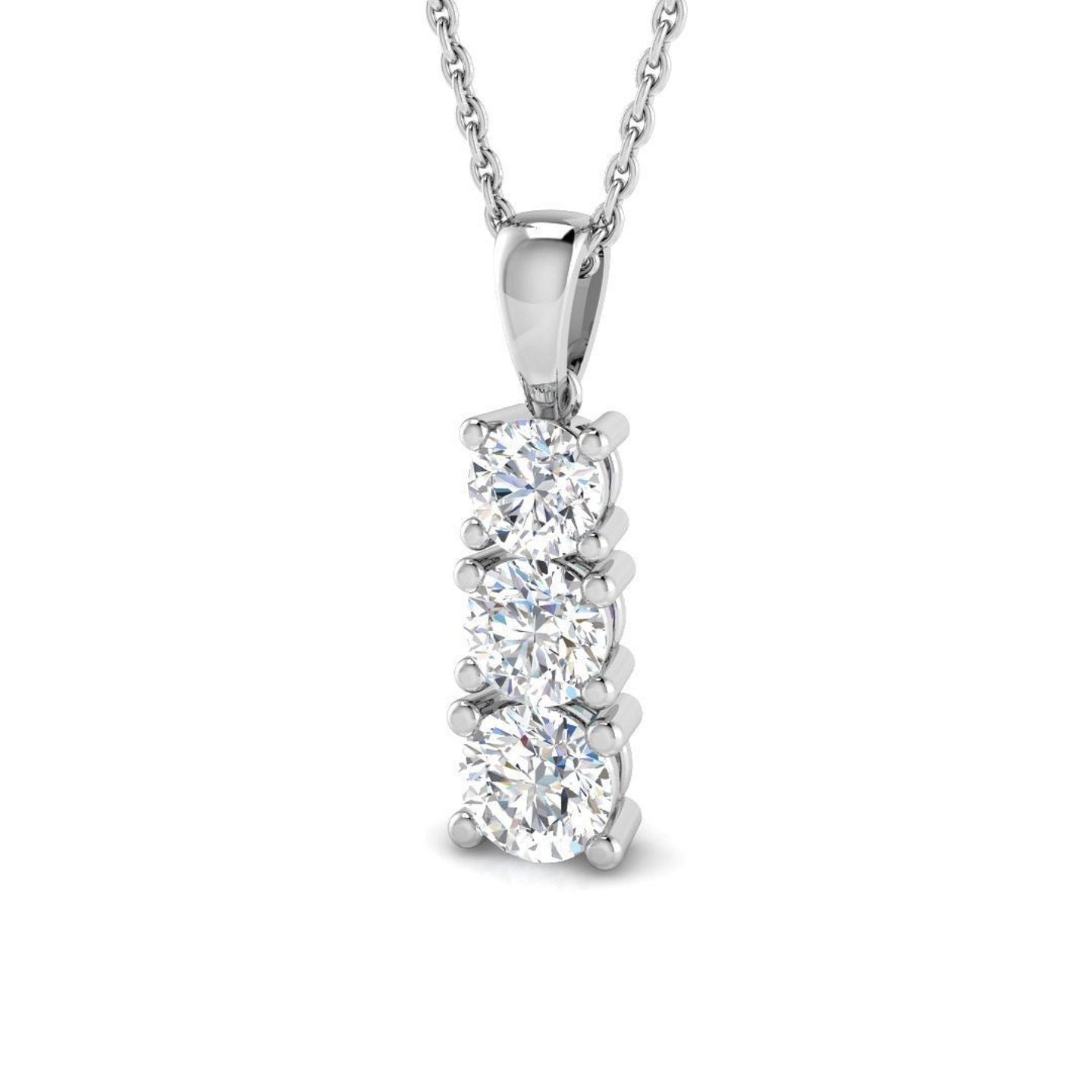 Lab Grown 3 Stone Diamond Drop Pendant in 10K/14K gold and platinum with certified lab-grown or natural diamonds