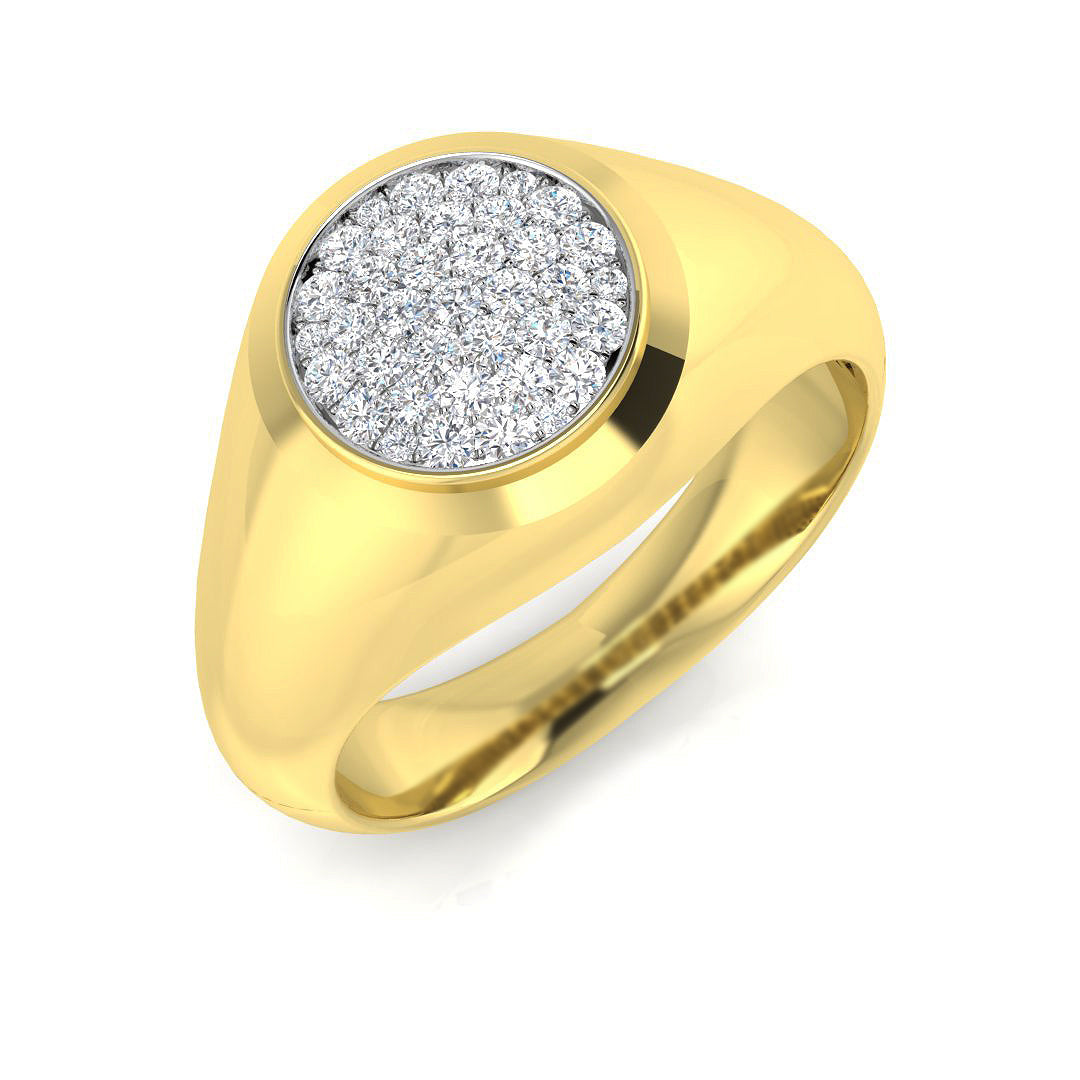 Men’s Round Diamond Signet Ring with Pavé Cluster Top in 10K/14K gold and platinum with certified lab-grown or natural diamonds