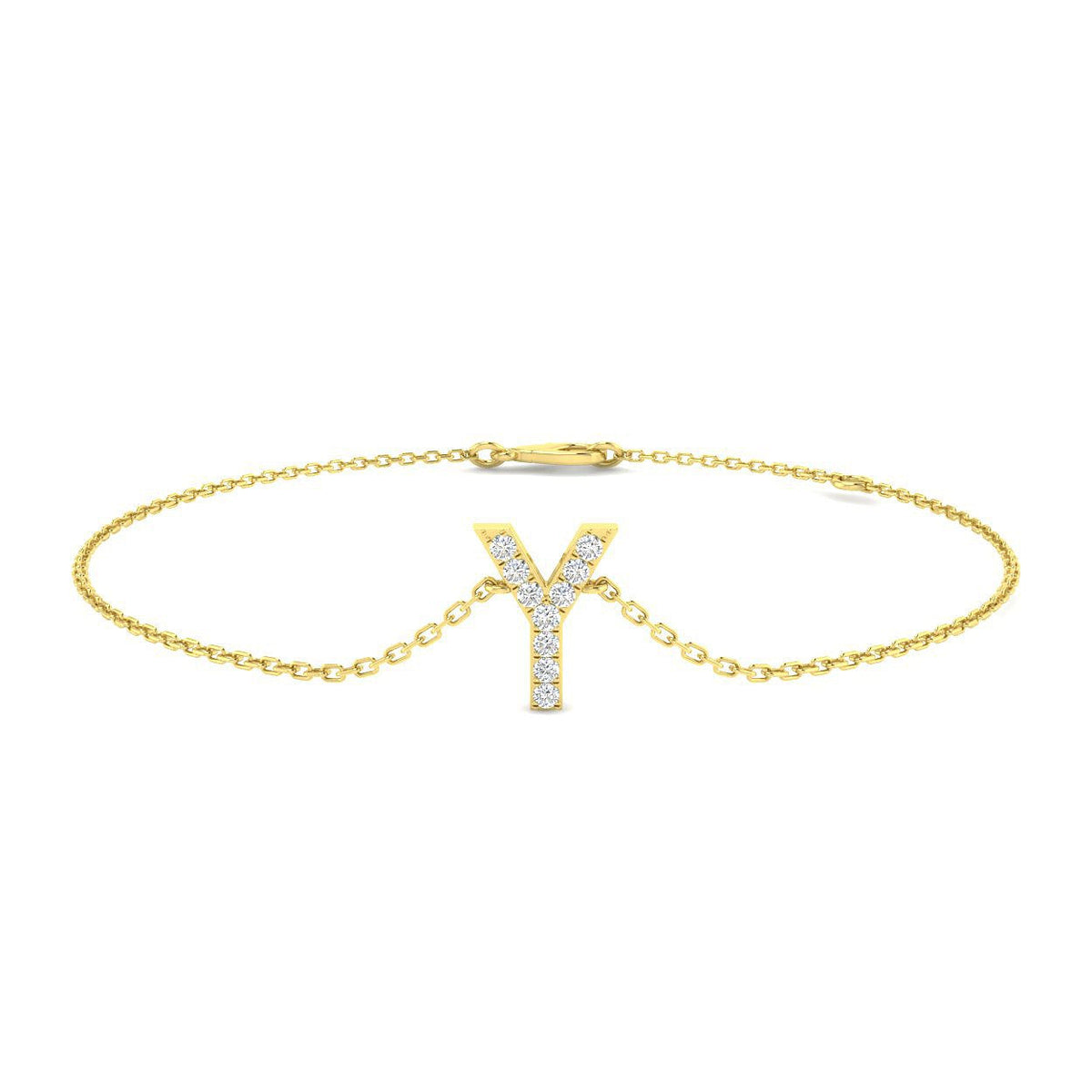 Initial Y Letter Natural Pave Set Diamonds Bracelet with Chain and Lobster Claw in 10K/14K gold and platinum with certified lab-grown or natural diamonds