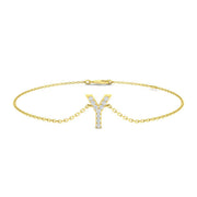 Initial Y Letter Natural Pave Set Diamonds Bracelet with Chain and Lobster Claw in 10K/14K gold and platinum with certified lab-grown or natural diamonds