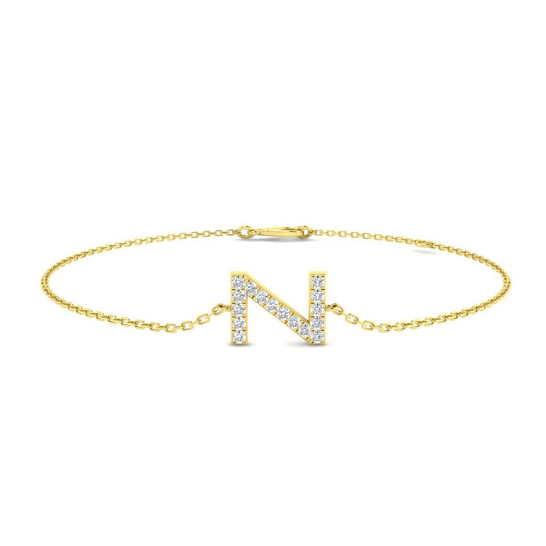 Lab Grown Diamond Alphabet Z Pave Set Bracelet with Chain and Lobster Claw in 10K/14K gold and platinum with certified lab-grown or natural diamonds