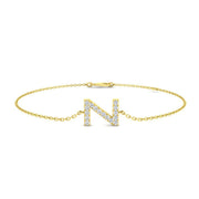 Lab Grown Diamond Alphabet Z Pave Set Bracelet with Chain and Lobster Claw in 10K/14K gold and platinum with certified lab-grown or natural diamonds