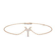 Initial Y Letter Natural Pave Set Diamonds Bracelet with Chain and Lobster Claw in 10K/14K gold and platinum with certified lab-grown or natural diamonds