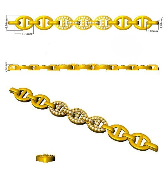 Natural Round Pave Diamond Mariner Link Bracelet with Box Clasp in 10K/14K gold and platinum with certified lab-grown or natural diamonds