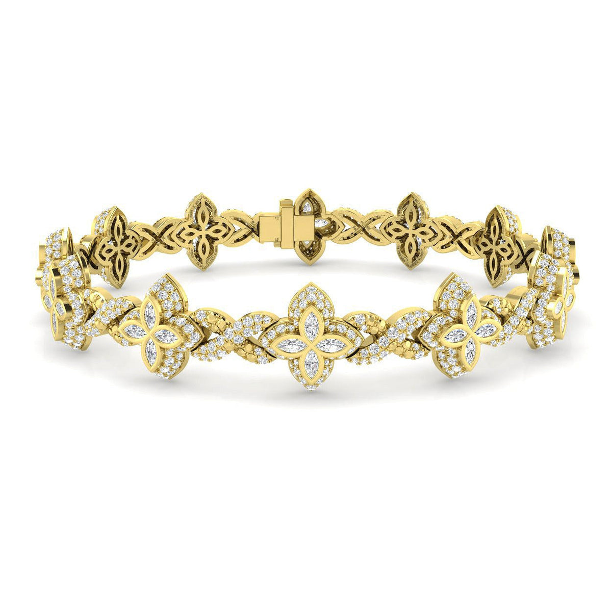 Natural Marquise and Round Cut Floral Infinity Diamond Bracelet in 10K/14K gold and platinum with certified lab-grown or natural diamonds