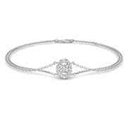 Lab Diamond Oval Style Halo Double Chain Bracelet Prong Pave Set in 10K/14K gold and platinum with certified lab-grown or natural diamonds