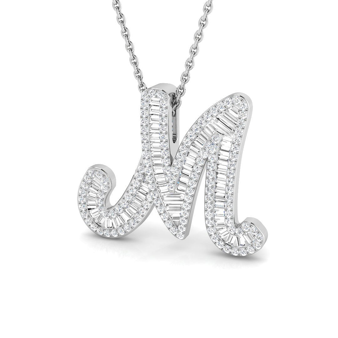 Paved Script Initial Diamond Pendant Without Chain in 10K/14K gold and platinum with certified lab-grown or natural diamonds