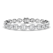 Natural Round Pave Diamond Mariner Link Bracelet with Box Clasp in 10K/14K gold and platinum with certified lab-grown or natural diamonds