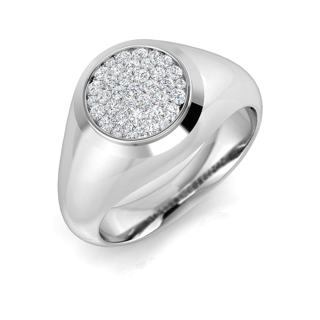 Men’s Round Diamond Signet Ring with Pavé Cluster Top | 10K & 14K Gold, Platinum