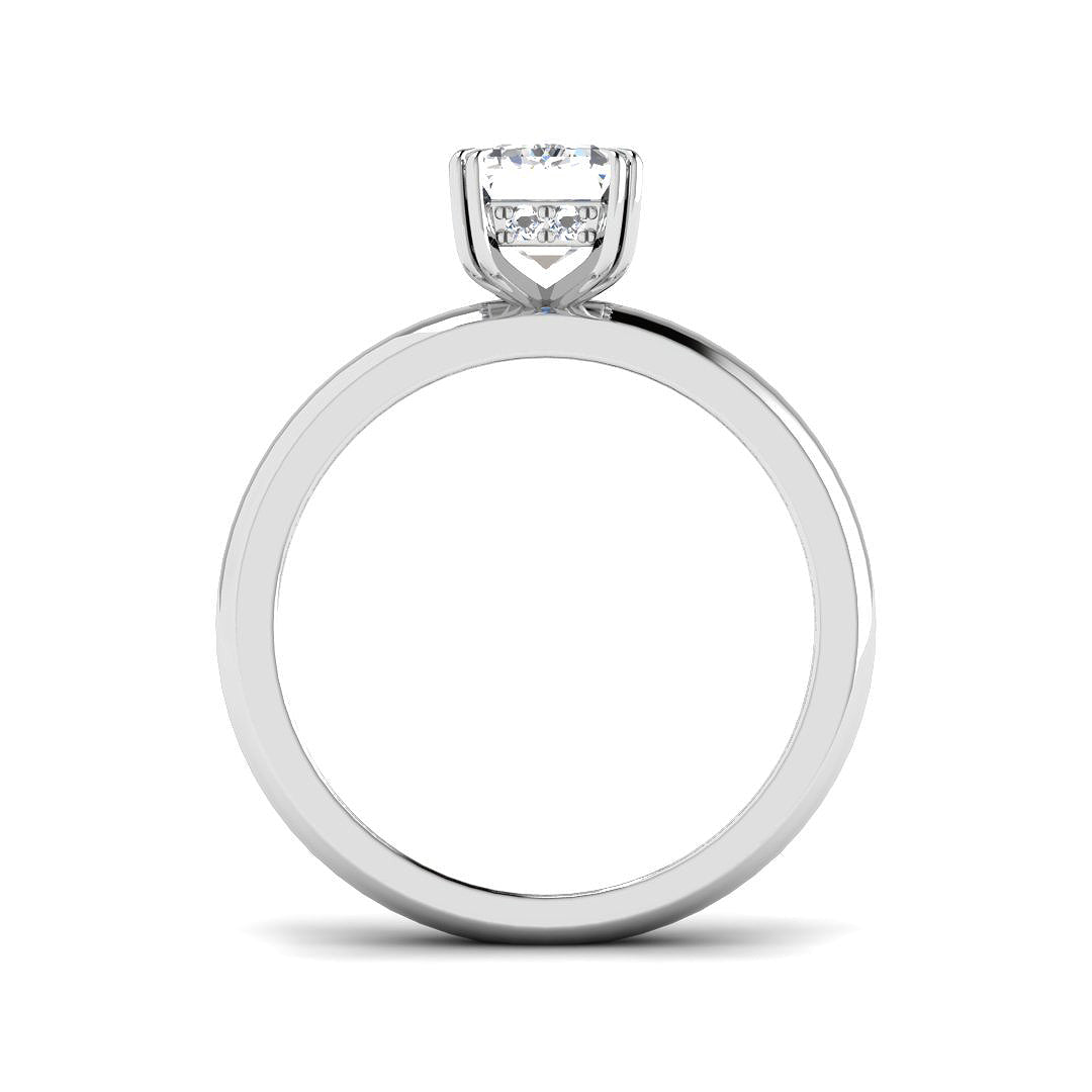 Emerald & Round Diamond Ring with Hidden Halo & Double Prong in 10K/14K gold and platinum with certified lab-grown or natural diamonds