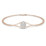 Lab Diamond Oval Style Halo Double Chain Bracelet Prong Pave Set in 10K/14K gold and platinum with certified lab-grown or natural diamonds