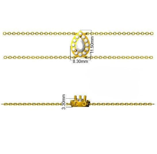 Natural Solitaire Pear Cut Diamond Halo Double Chain Bracelet in Platinum with Lobster Claw in 10K/14K gold and platinum with certified lab-grown or natural diamonds