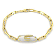 Lab Grown Diamond Paperclip Link Bracelet with Pave Center Link in 10K/14K gold and platinum with certified lab-grown or natural diamonds