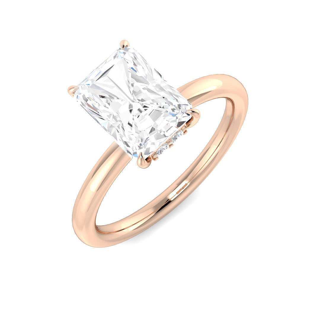 Radiant Cut Diamond Solitaire Ring with Hidden Halo in 10K/14K gold and platinum with certified lab-grown or natural diamonds