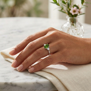 Oval Green Sapphire Ring with Diamond Side Stones in 10K/14K gold and platinum with certified lab-grown or natural diamonds