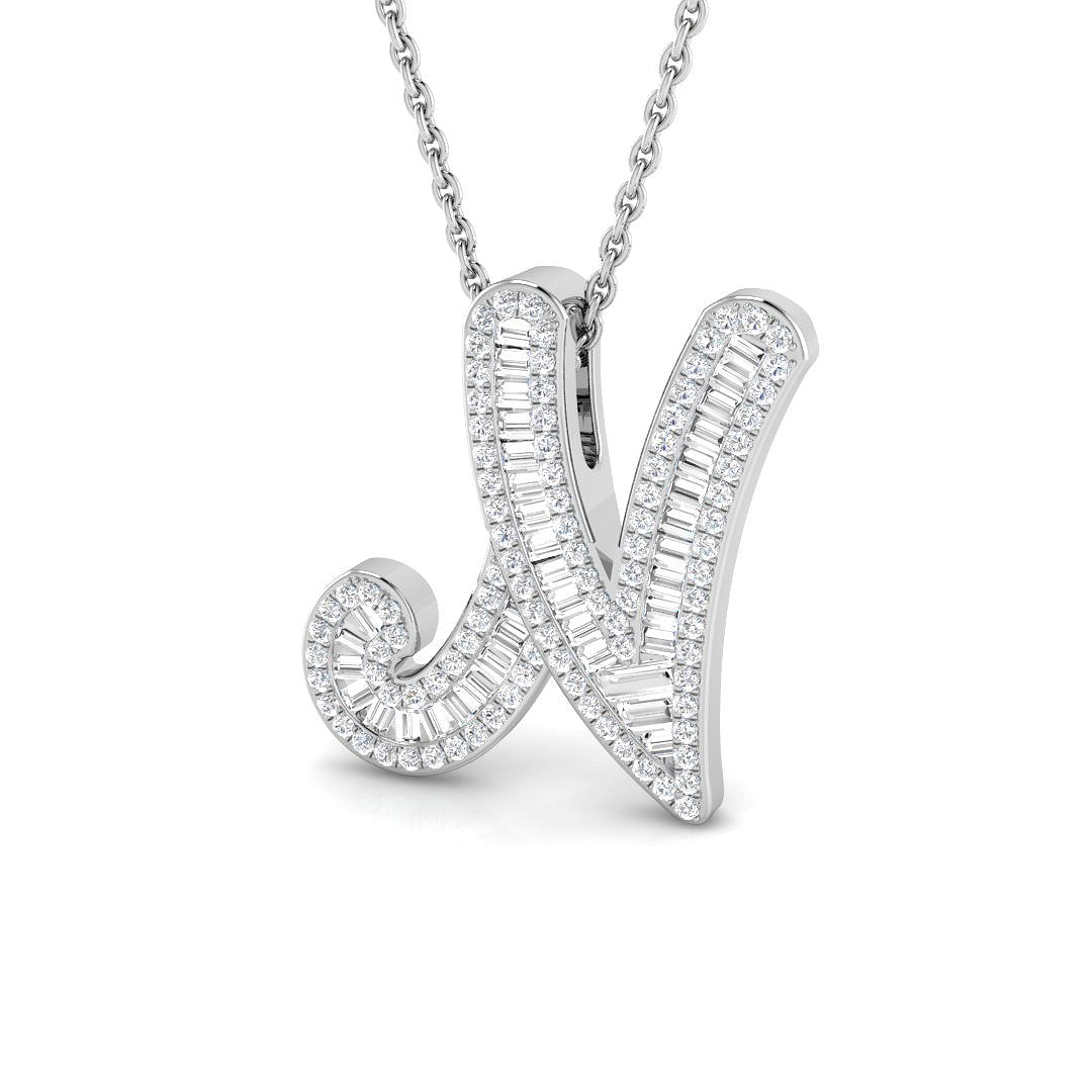 Paved Script Initial Diamond Pendant Without Chain in 10K/14K gold and platinum with certified lab-grown or natural diamonds