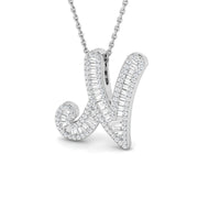 Paved Script Initial Diamond Pendant Without Chain in 10K/14K gold and platinum with certified lab-grown or natural diamonds