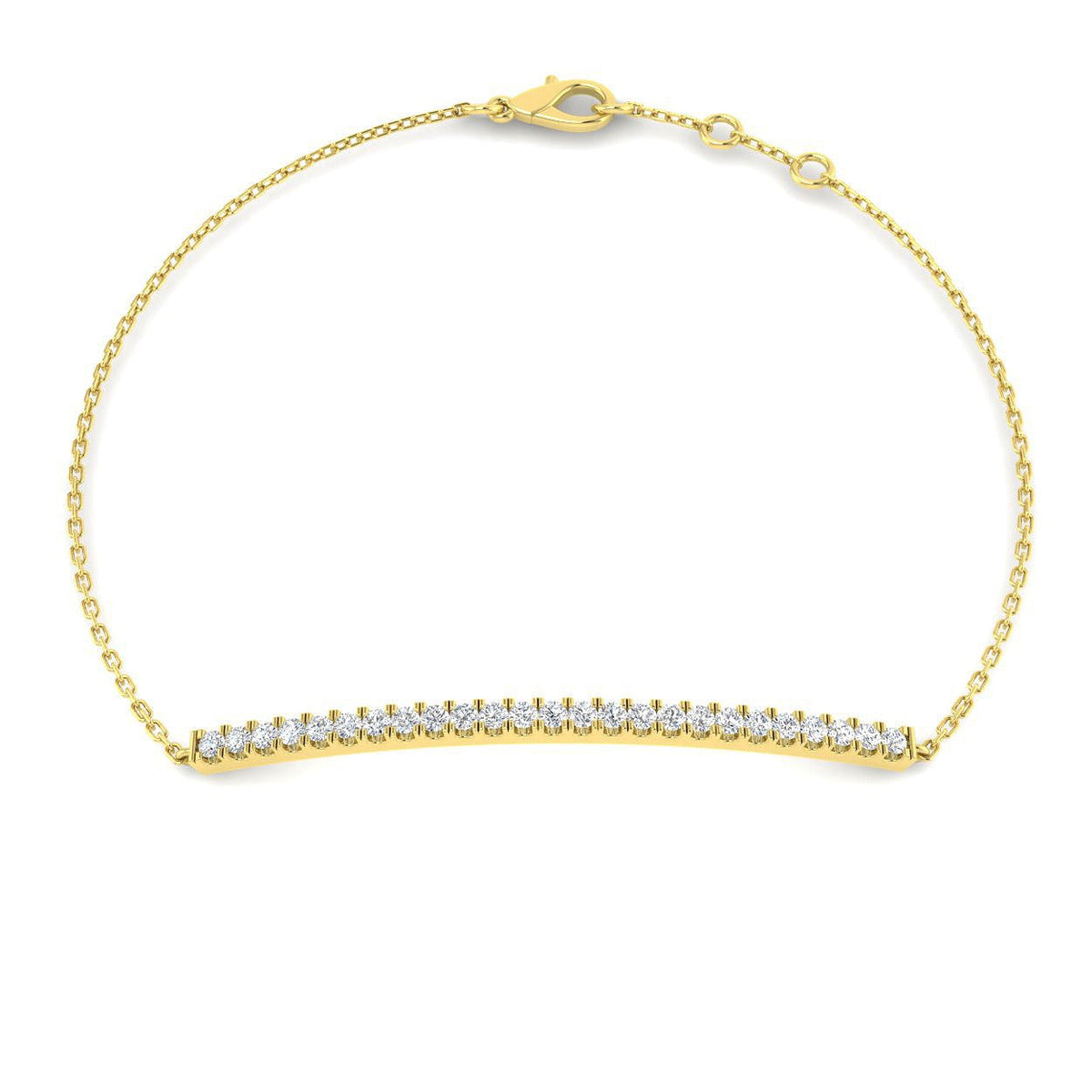Solid Gold Natural Round Cut Diamond Curved Bar Bracelet for Women in 10K/14K gold and platinum with certified lab-grown or natural diamonds