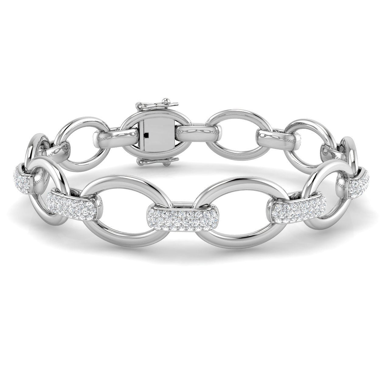 Lab Grown Diamond Oval Link Bracelet with Pave Links & Box Clasp in 10K/14K gold and platinum with certified lab-grown or natural diamonds