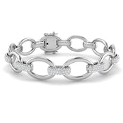 Lab Grown Diamond Oval Link Bracelet with Pave Links & Box Clasp in 10K/14K gold and platinum with certified lab-grown or natural diamonds
