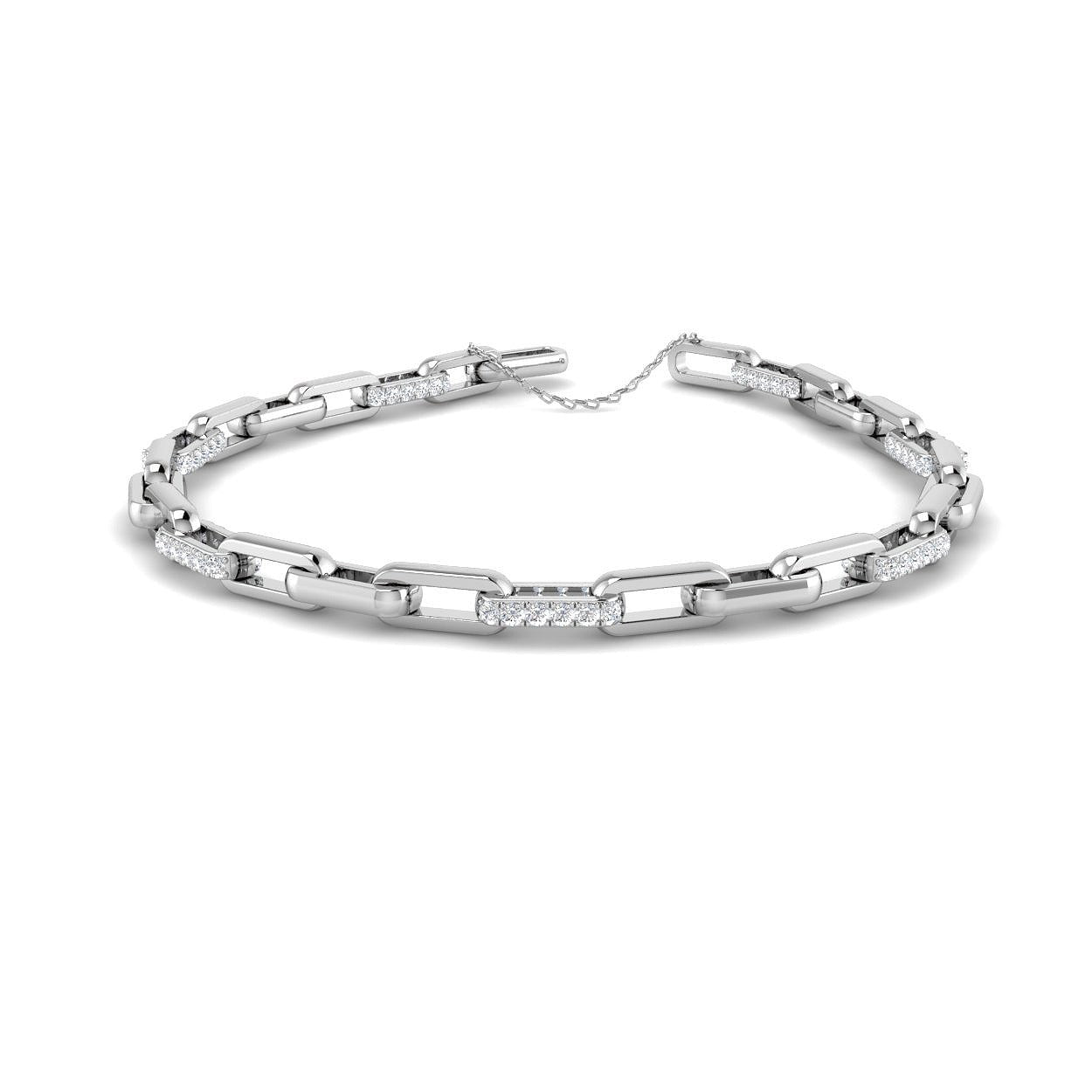 Natural Diamond Round Cut Pave Paperclip Diamond Bracelet in 10K/14K gold and platinum with certified lab-grown or natural diamonds