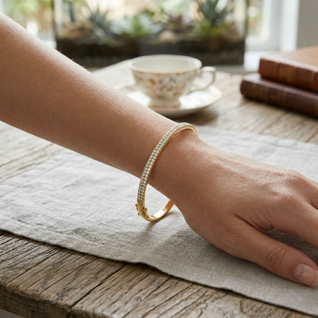 Lab Grown Diamond Slim Pave Set Bangle Luxury Diamond Bangle With Lock in 10K/14K gold and platinum with certified lab-grown or natural diamonds