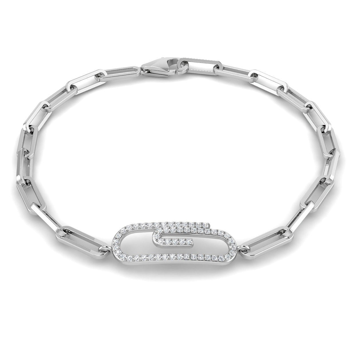 Lab Grown Diamond Paperclip Link Bracelet with Pave Center Link in 10K/14K gold and platinum with certified lab-grown or natural diamonds