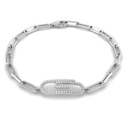 Lab Grown Diamond Paperclip Link Bracelet with Pave Center Link in 10K/14K gold and platinum with certified lab-grown or natural diamonds
