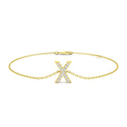 Alphabet X Letter Pave Set Lab Grown Round Diamond Bracelet with Chain in 10K/14K gold and platinum with certified lab-grown or natural diamonds
