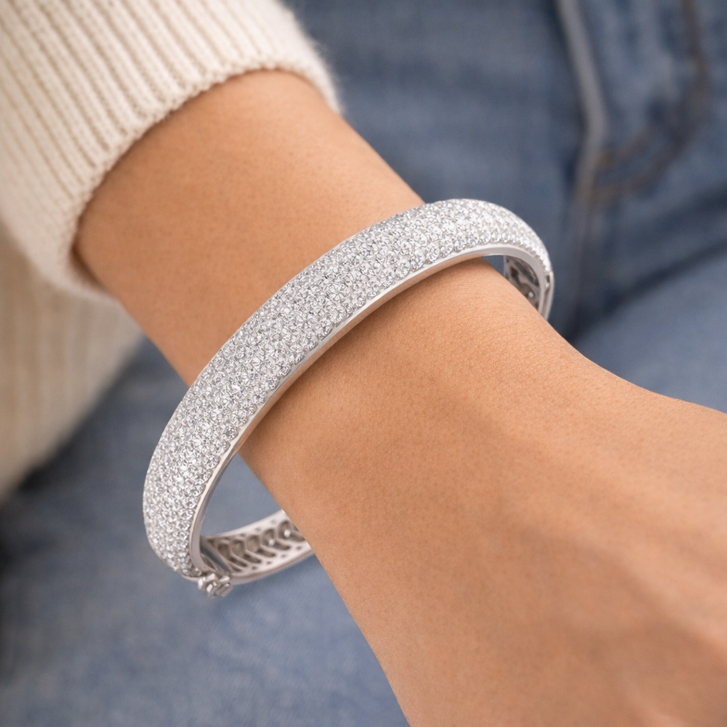 Lab Grown Diamond Multi Row Pave Bangle Luxury Wide Diamond Bangle in 10K/14K gold and platinum with certified lab-grown or natural diamonds