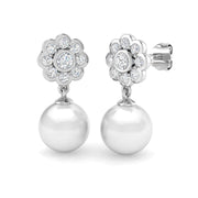 Pearl Floral Diamond Drop Earrings in 10K/14K gold and platinum with certified lab-grown or natural diamonds