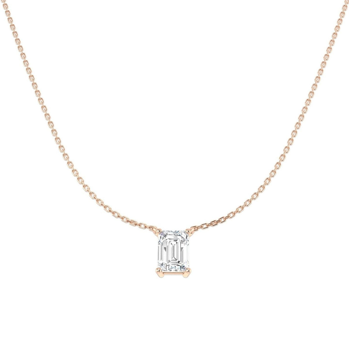 Lab Grown Emerald Cut Diamond Necklace in 10K/14K gold and platinum with certified lab-grown or natural diamonds