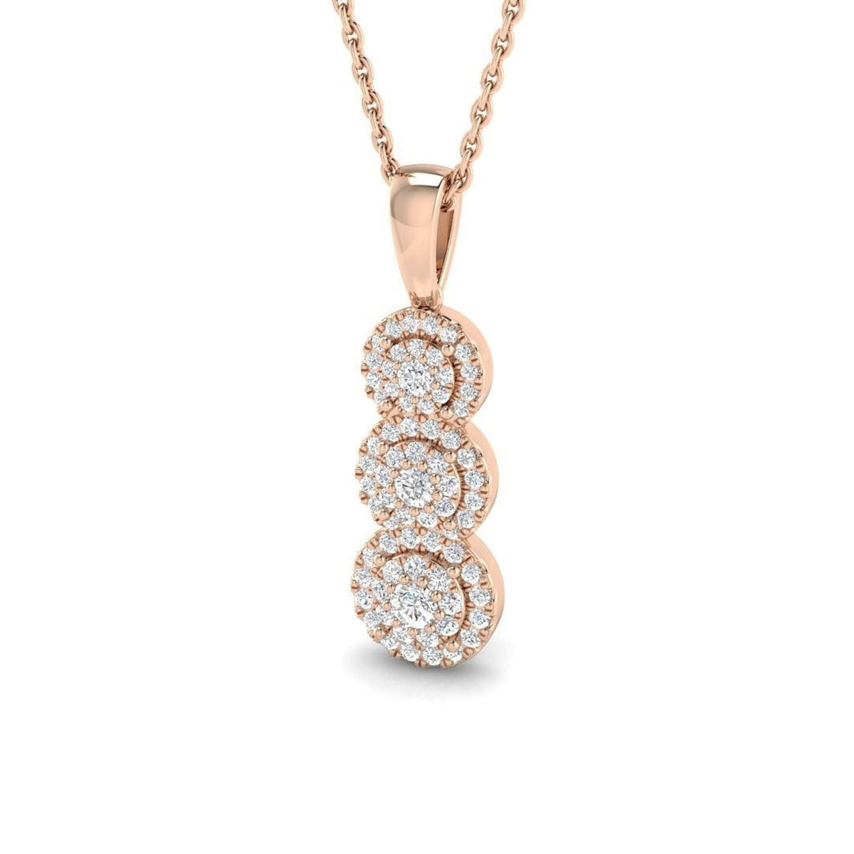 Cluster Halo Diamond Drop Pendant Three Stone in 10K/14K gold and platinum with certified lab-grown or natural diamonds