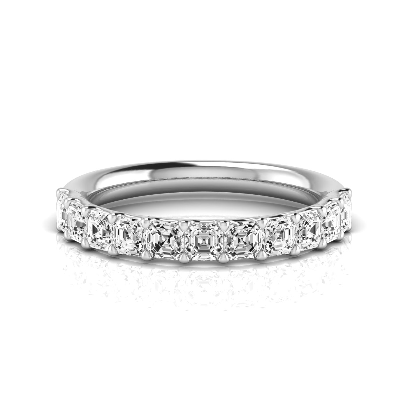 Refined Full Asscher Diamond Gold Half Eternity Ring in 10K/14K gold and platinum with certified lab-grown or natural diamonds