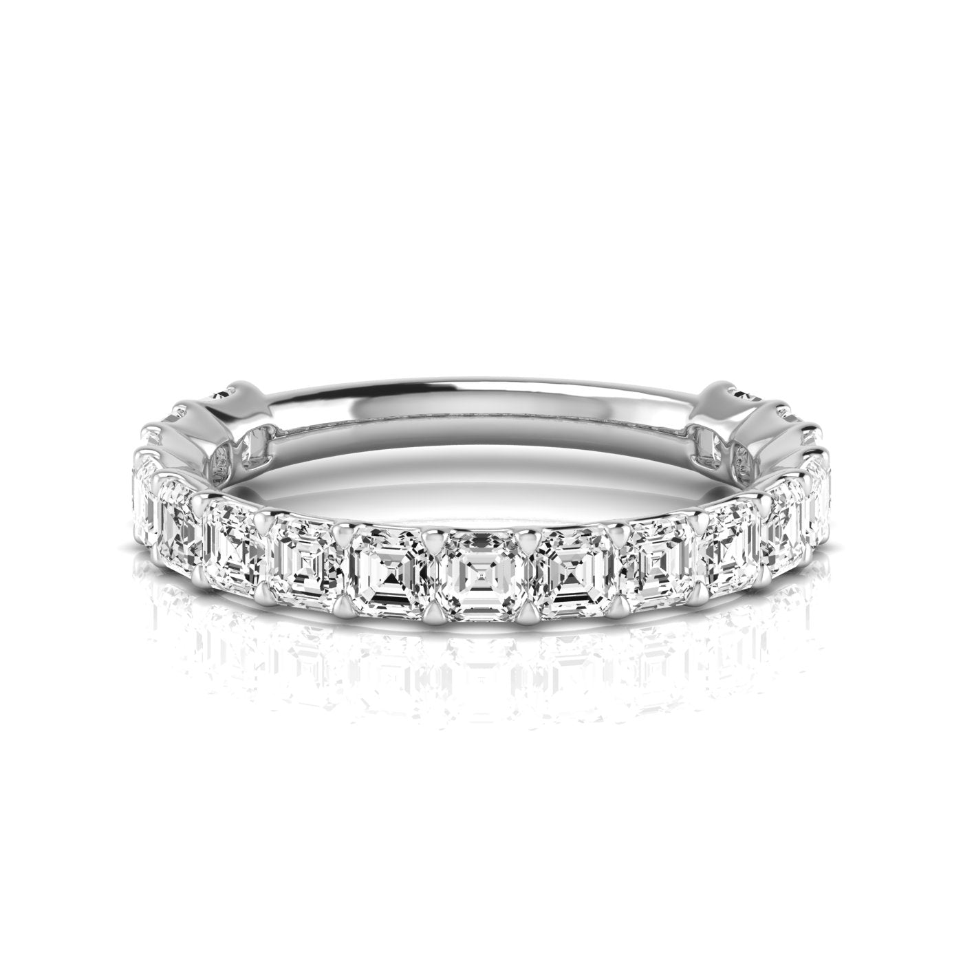 Sleek Full Asscher Diamond Gold Half Eternity Ring in 10K/14K gold and platinum with certified lab-grown or natural diamonds