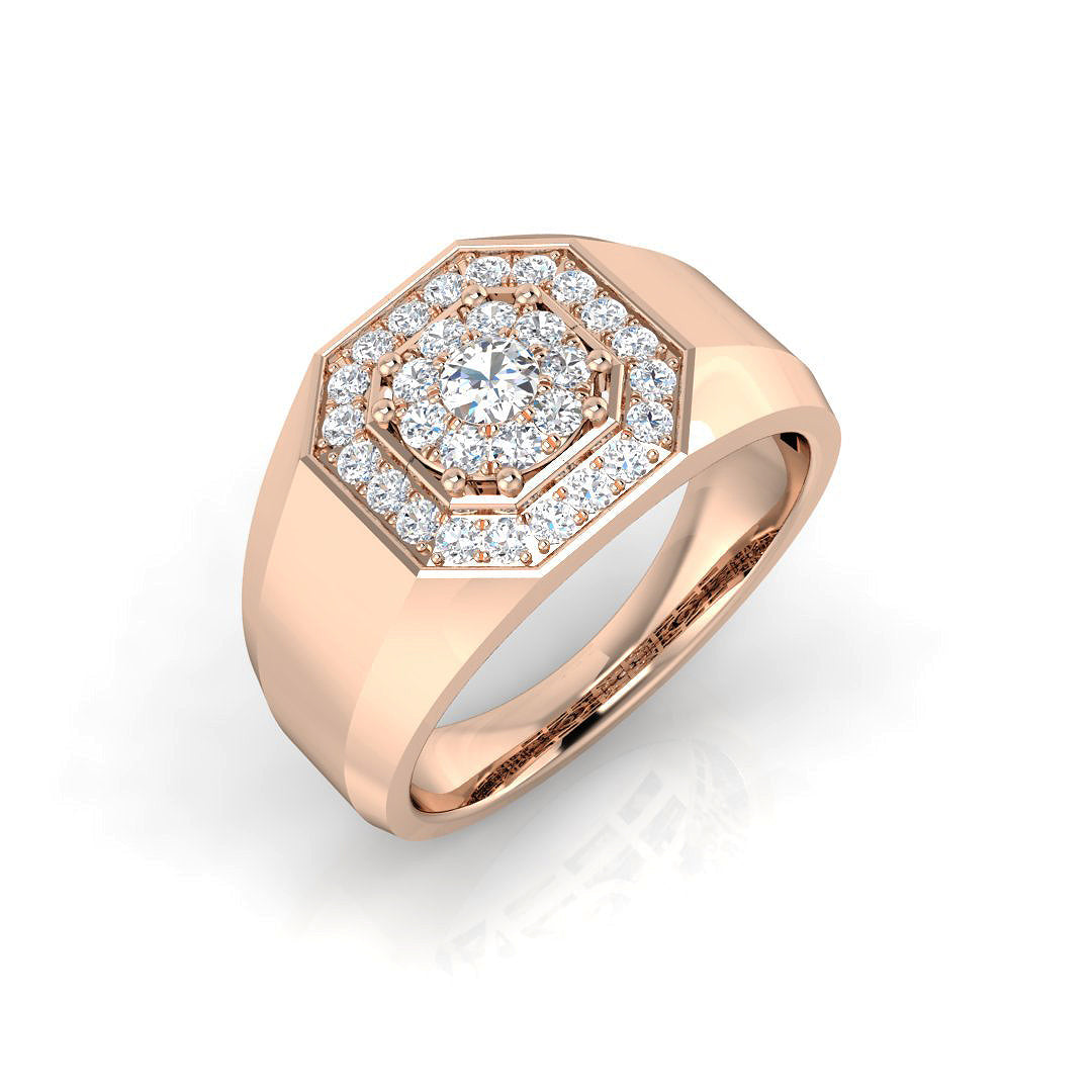 Men’s Double Halo Octagon Diamond Ring in in 10K/14K gold and platinum with certified lab-grown or natural diamonds