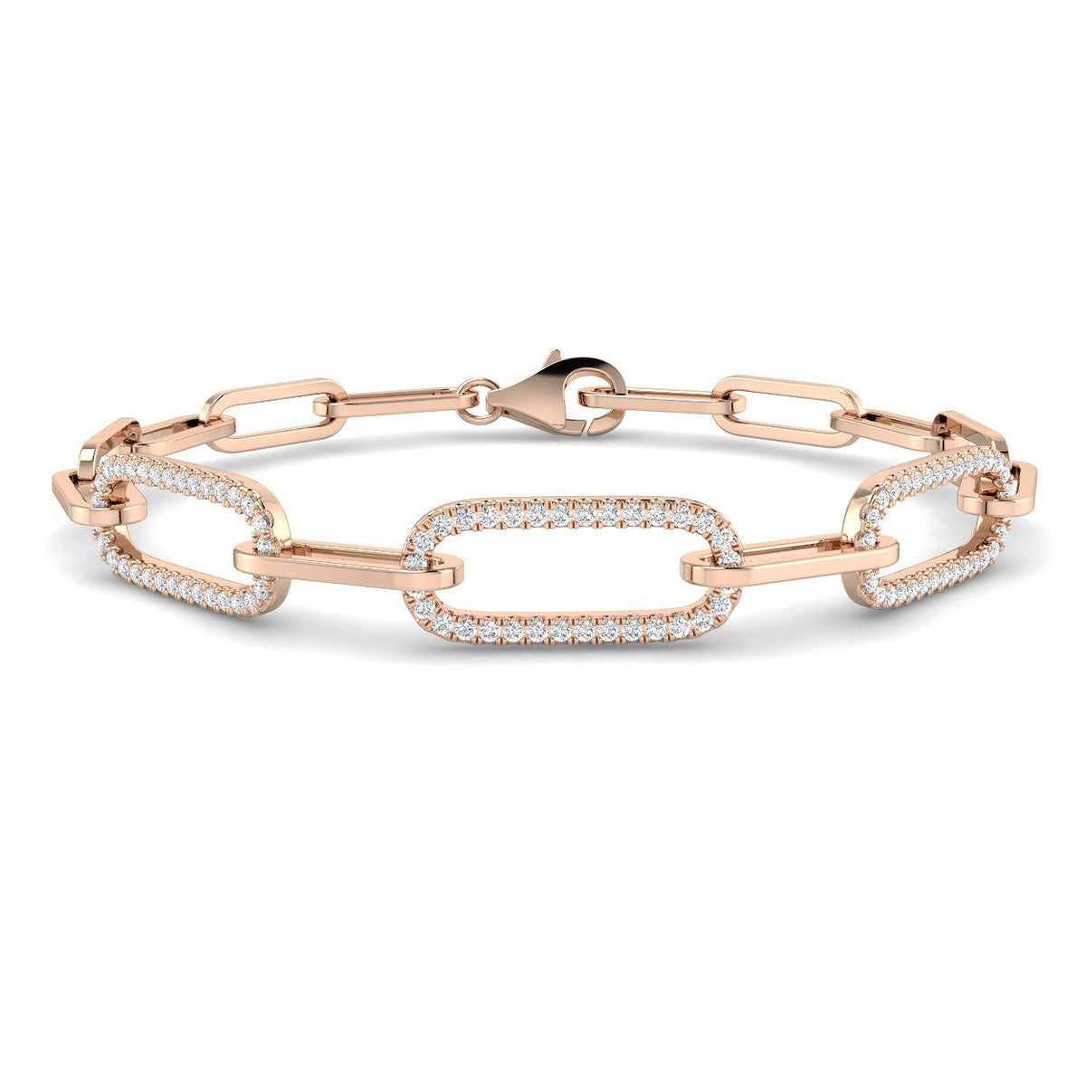 Platinum Natural Diamond Rectangular Link Bracelet with Pave Accents & Lobster Clasp in 10K/14K gold and platinum with certified lab-grown or natural diamonds