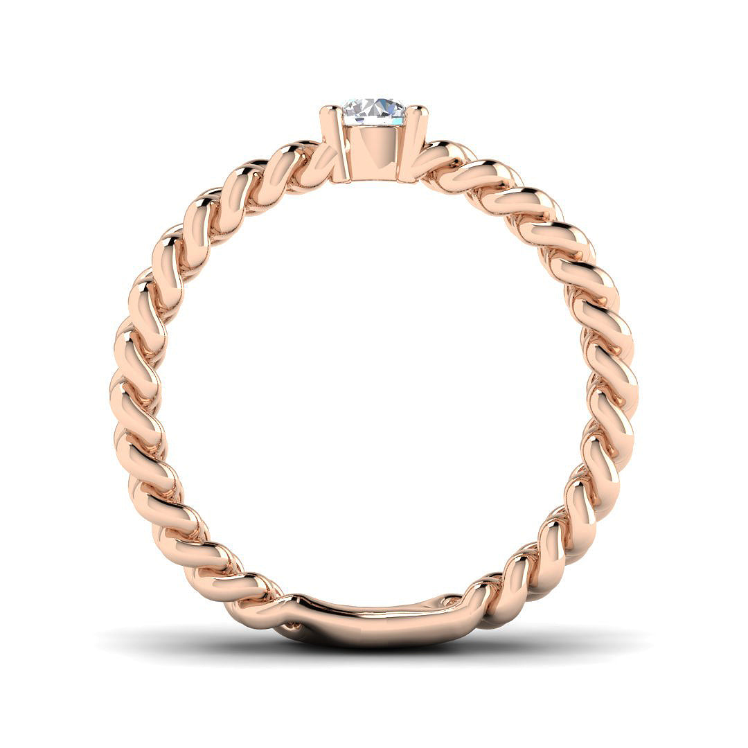 Chain-Link Round Diamond Solitaire Ring in 10K/14K gold and platinum with certified lab-grown or natural diamonds
