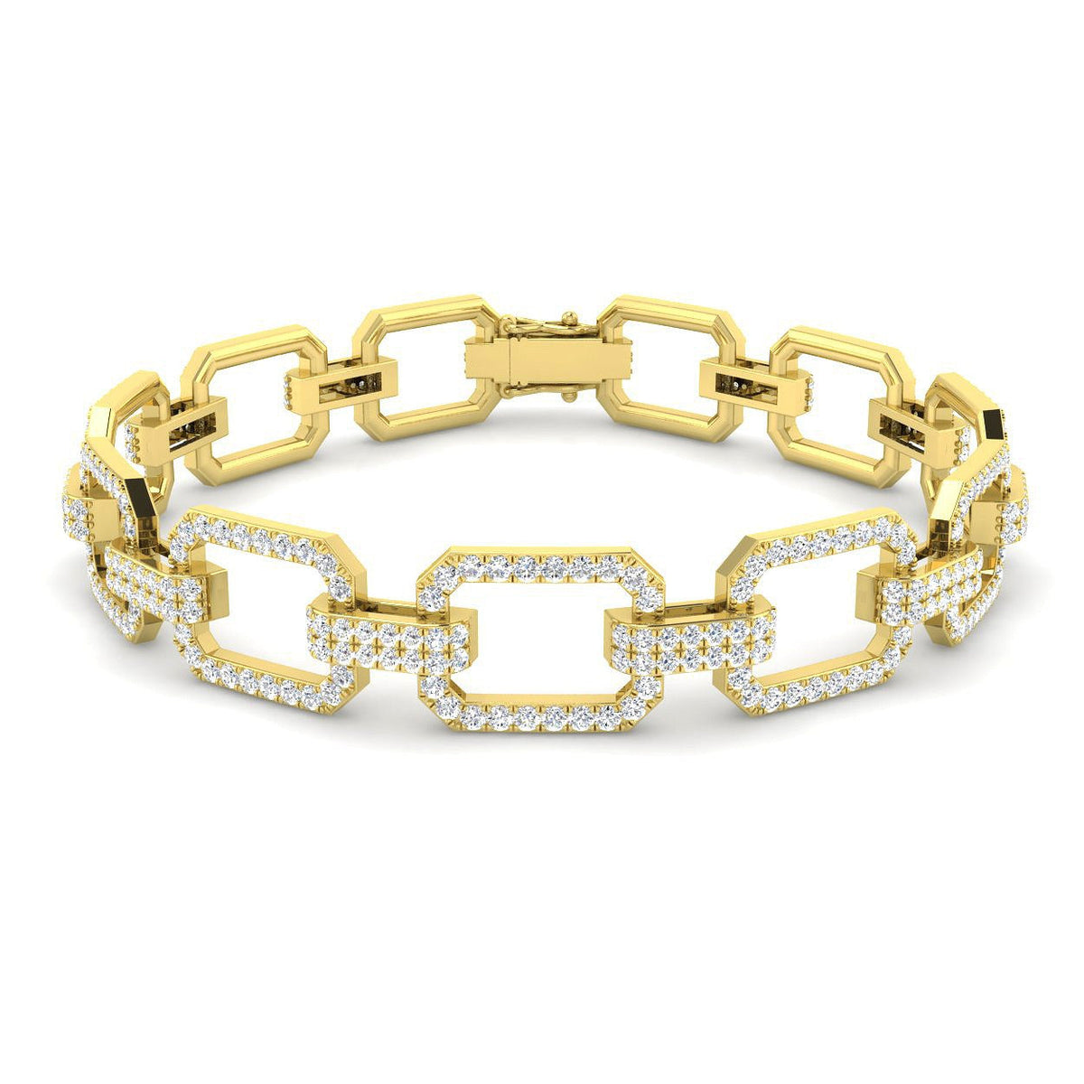 Luxury Round Cut Lab Grown Diamond Paperclip Bracelet with Box Clasp in 10K/14K gold and platinum with certified lab-grown or natural diamonds