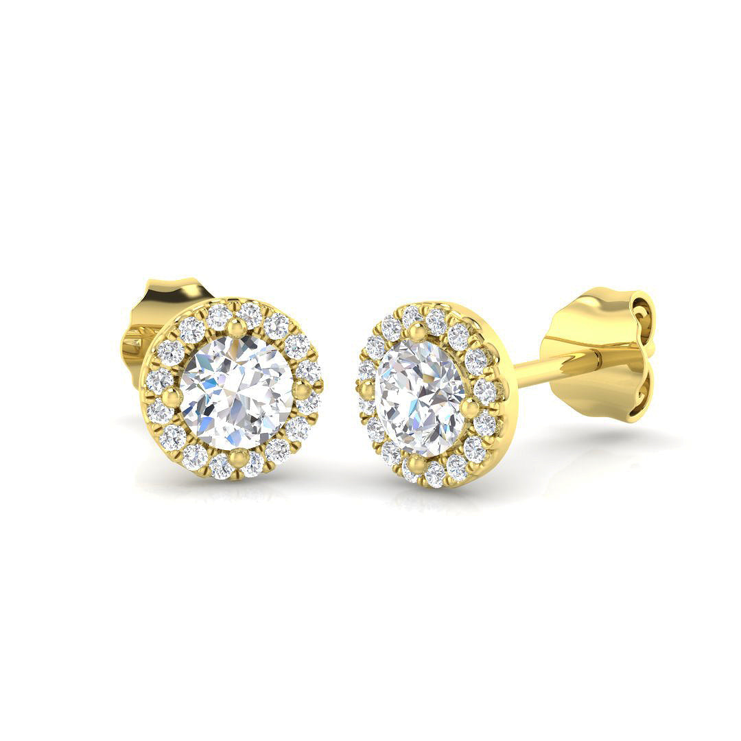 Halo Stud Earrings - 0.50 Carat Slinky Round Micro Pave Border in 10K/14K gold and platinum with certified lab-grown or natural diamonds