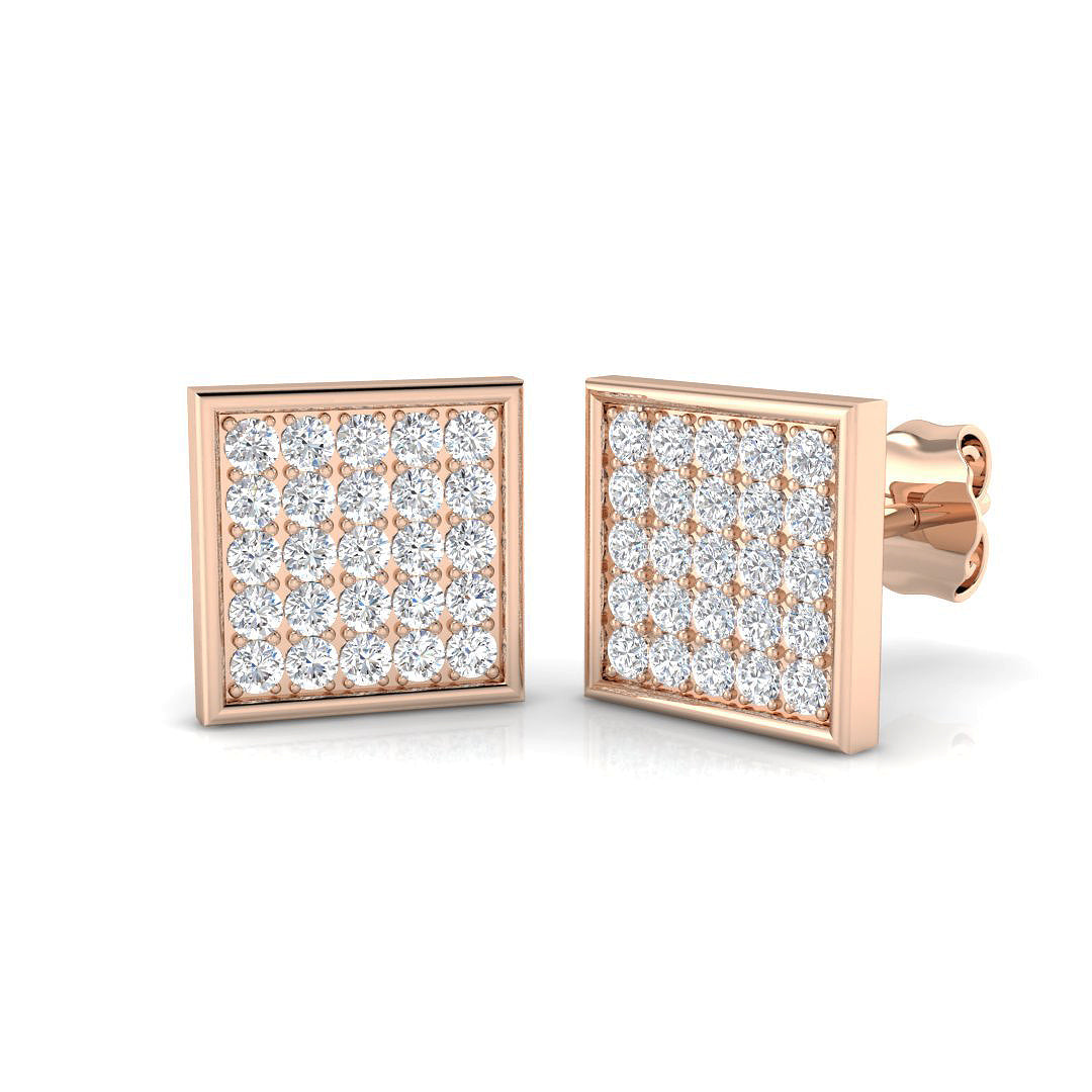 0.5ct Square Pave Cluster Diamond Stud Earrings in 10K/14K gold and platinum with certified lab-grown or natural diamonds