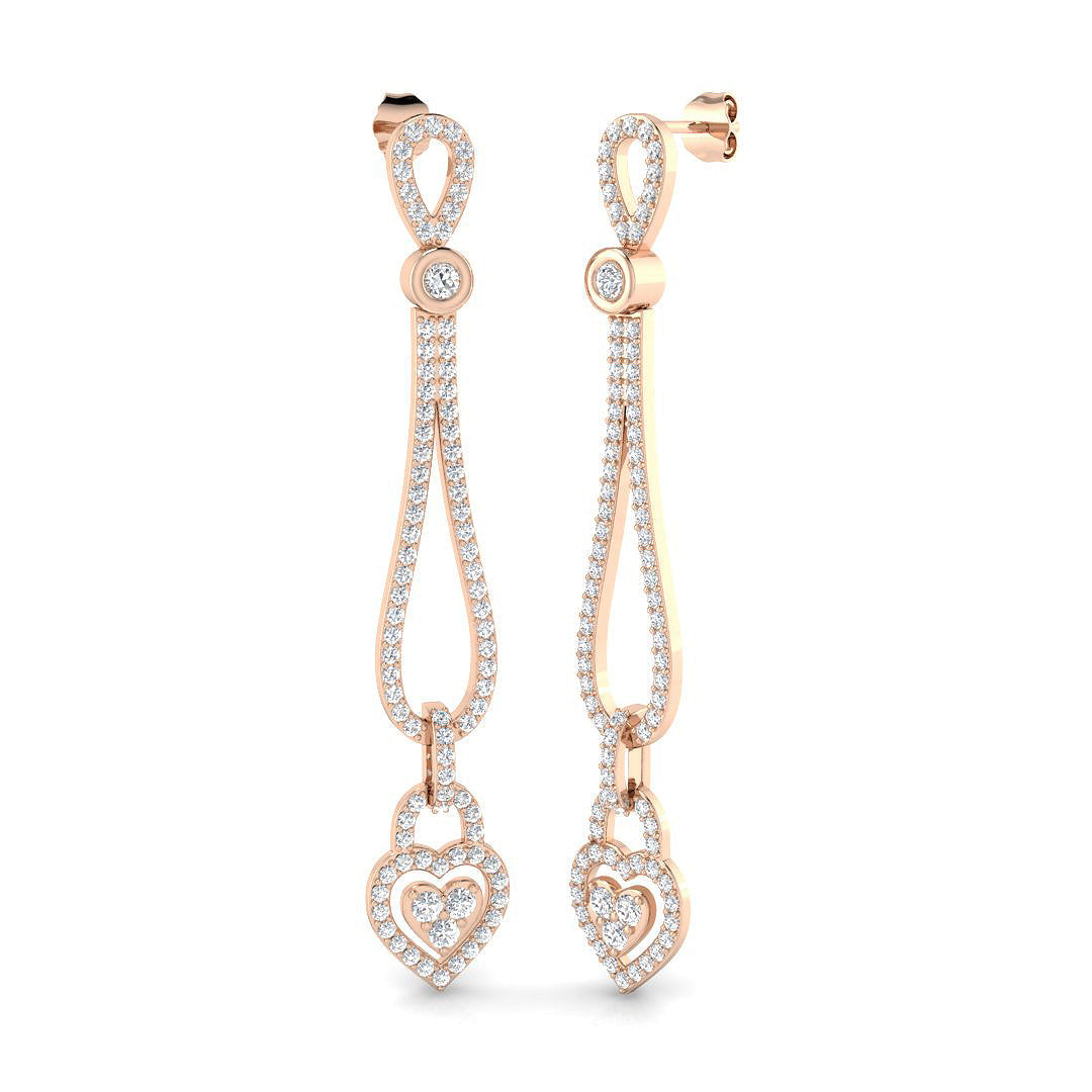 Dew Luxury 2ct Gold Drop & Trilogy Diamond Earrings for Elegance in 10K/14K gold and platinum with certified lab-grown or natural diamonds