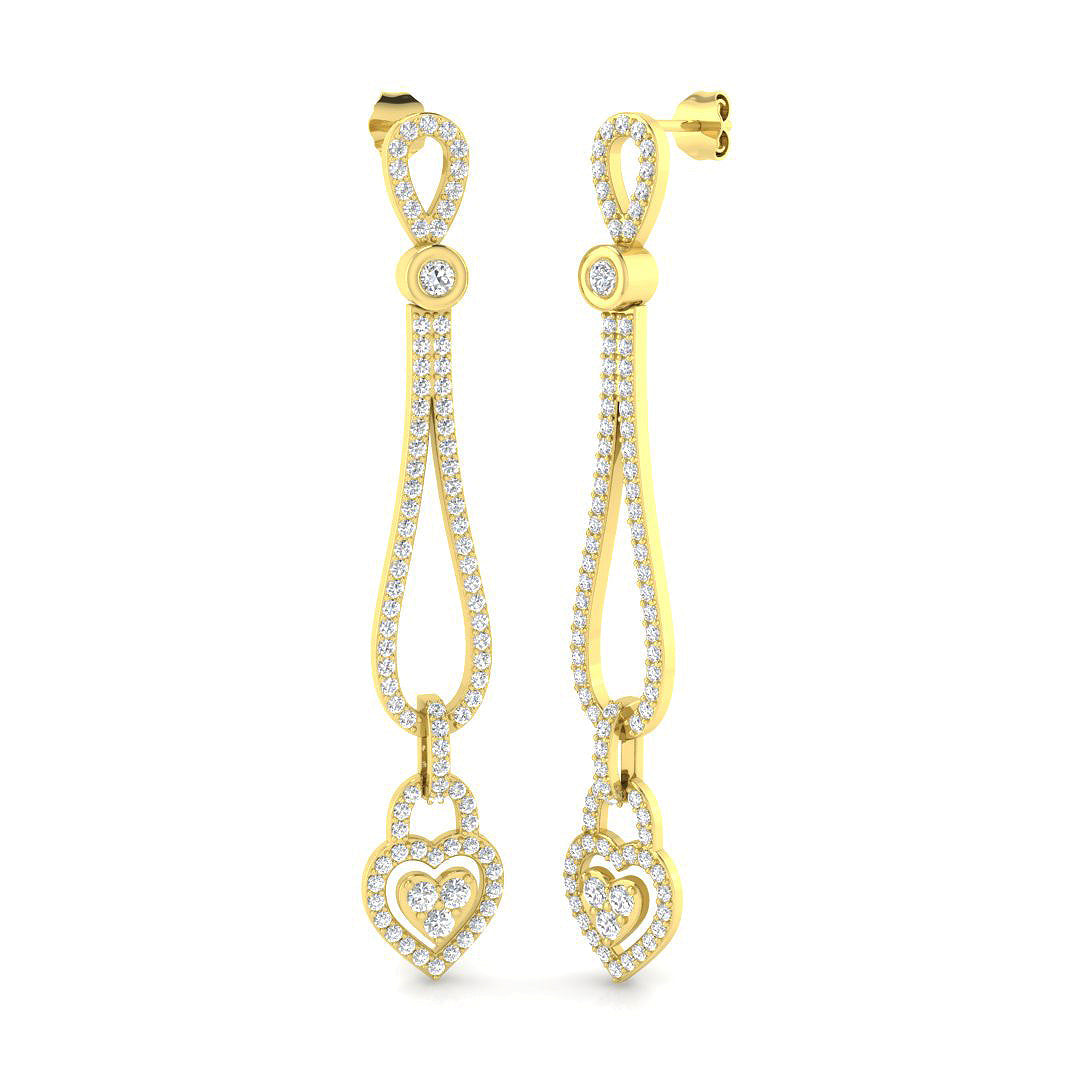 Dew Luxury 2ct Gold Drop & Trilogy Diamond Earrings for Elegance in 10K/14K gold and platinum with certified lab-grown or natural diamonds